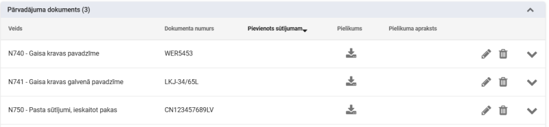 Ekrānšāviņš "Pārvadājuma dokuments"