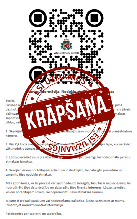 Krāpnieciska e-pasta paraugs