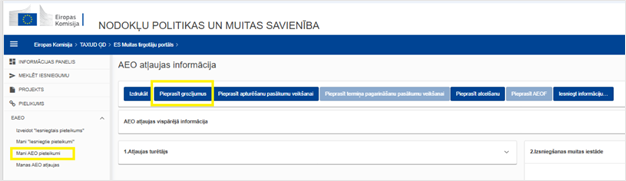 Attēls "AEO atļaujas informācijas" vizuālais attēlojums