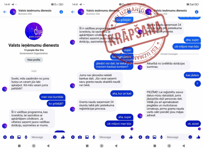 Krāpnieciskas sarakstes paraugs