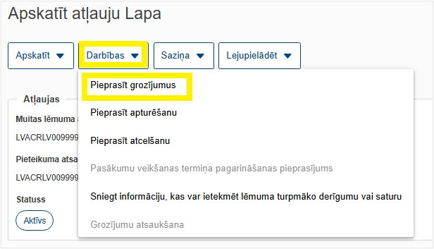 Attēls "Apskatīt atļauju lapa" vizuālais attēlojums