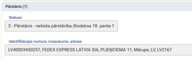 Ekrānuzņēmums no automatizētās eksporta sistēmas (AES)