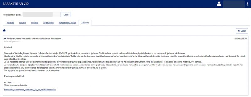 Informatīvs attēls: sarakste ar VID EDS