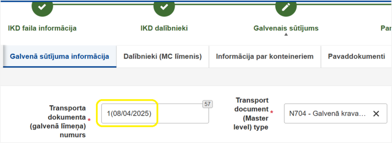 Ekrānšaviņš: transporta dokumenta numurs