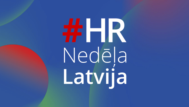 Uz krāsaina fona uzraksts baltiem burtiem: HR Nedēļa Latvija