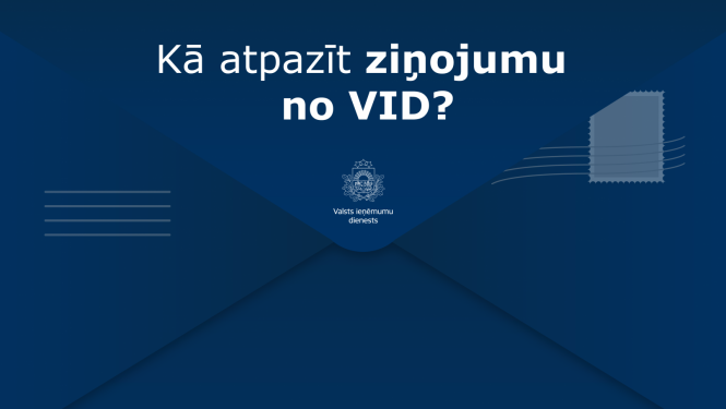 Ilustratīvs attēls aploksne ar tekstu "Kā atpazīt ziņojumu no VID?"