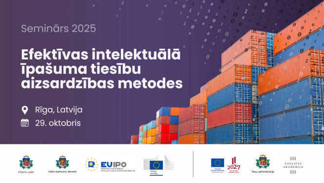 Krāsaini kravu konteineri un teksts par pasākuma vietu, laiku, nosaukums