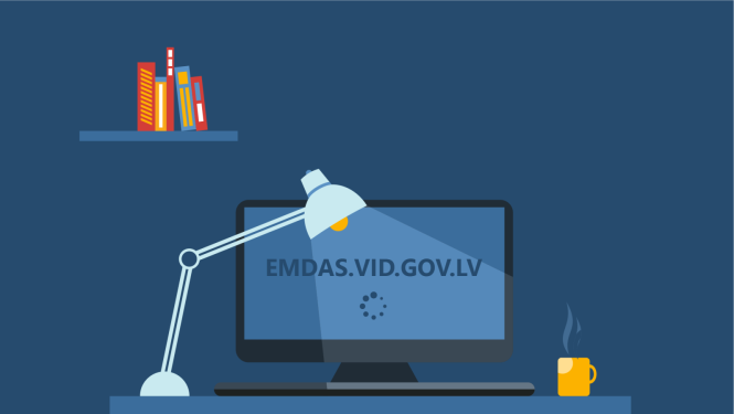 EMDAS uzraksts uz datora ekrāna