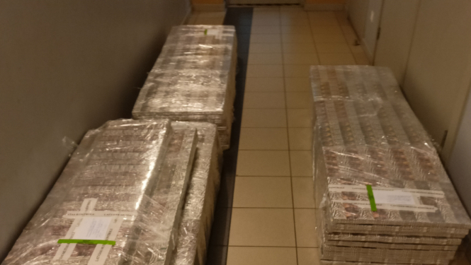 Plēvē ietīti daudz iepakojumi ar cigaretēm 