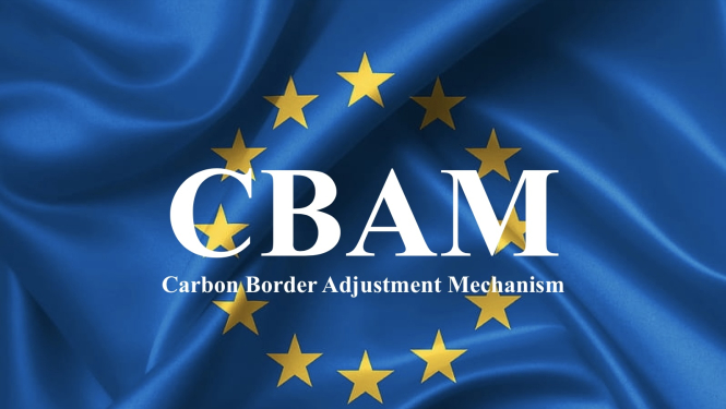 CBAM uzraksts, zvaigznes aplī uz zila fona