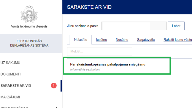 Ekrānuzņēmums EDS paziņojums "Par skaistumkopšanas pakalpojumu sniegšanu"