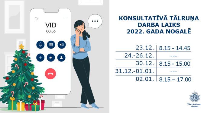 Informatīvs attēls par konsultatīvā tālruņa darba laiku