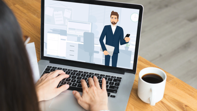 Atvērts portatīvais dators, kurā rāda video instrukciju