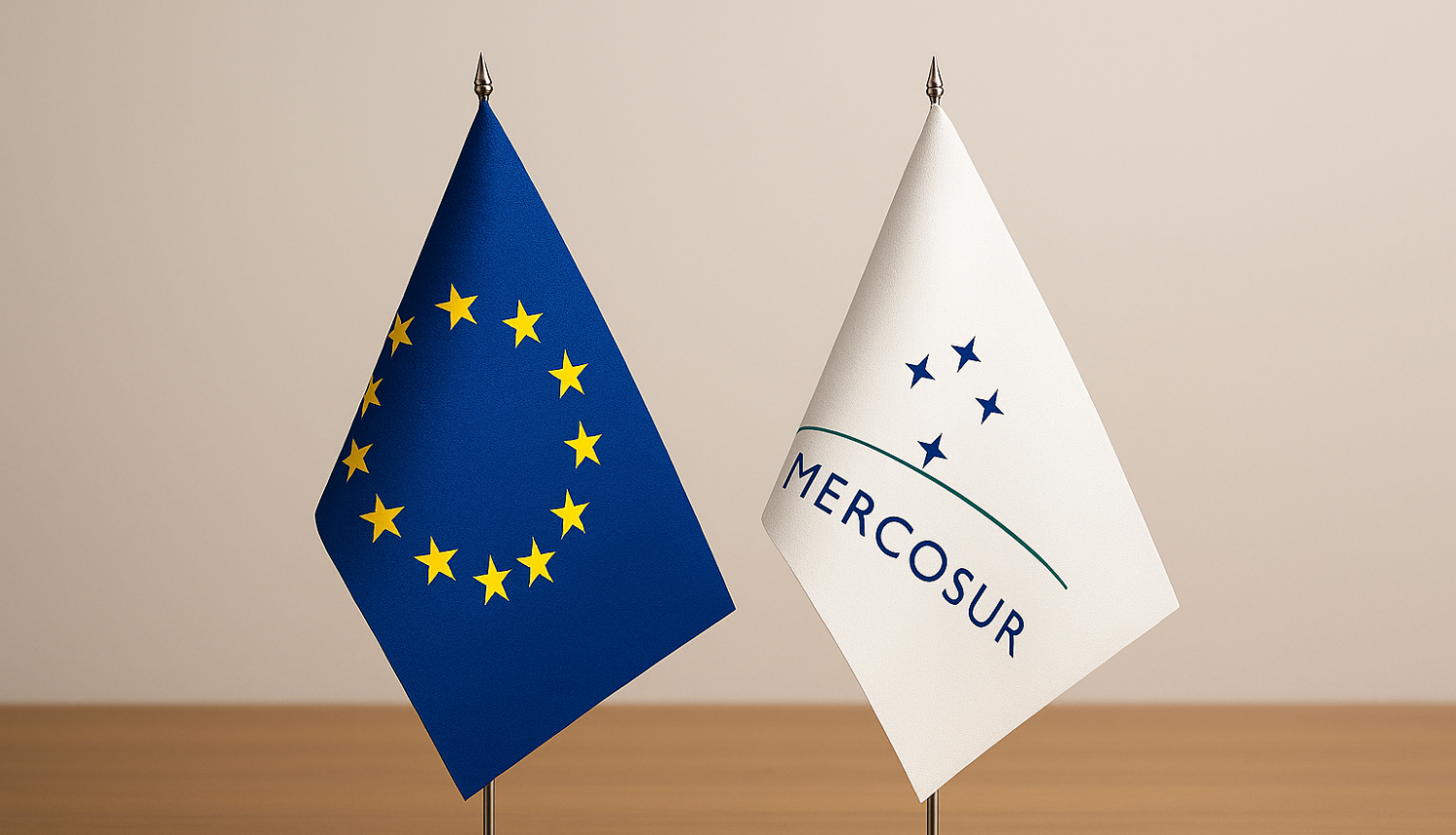Uz galda ES un MERCOSUR karogi