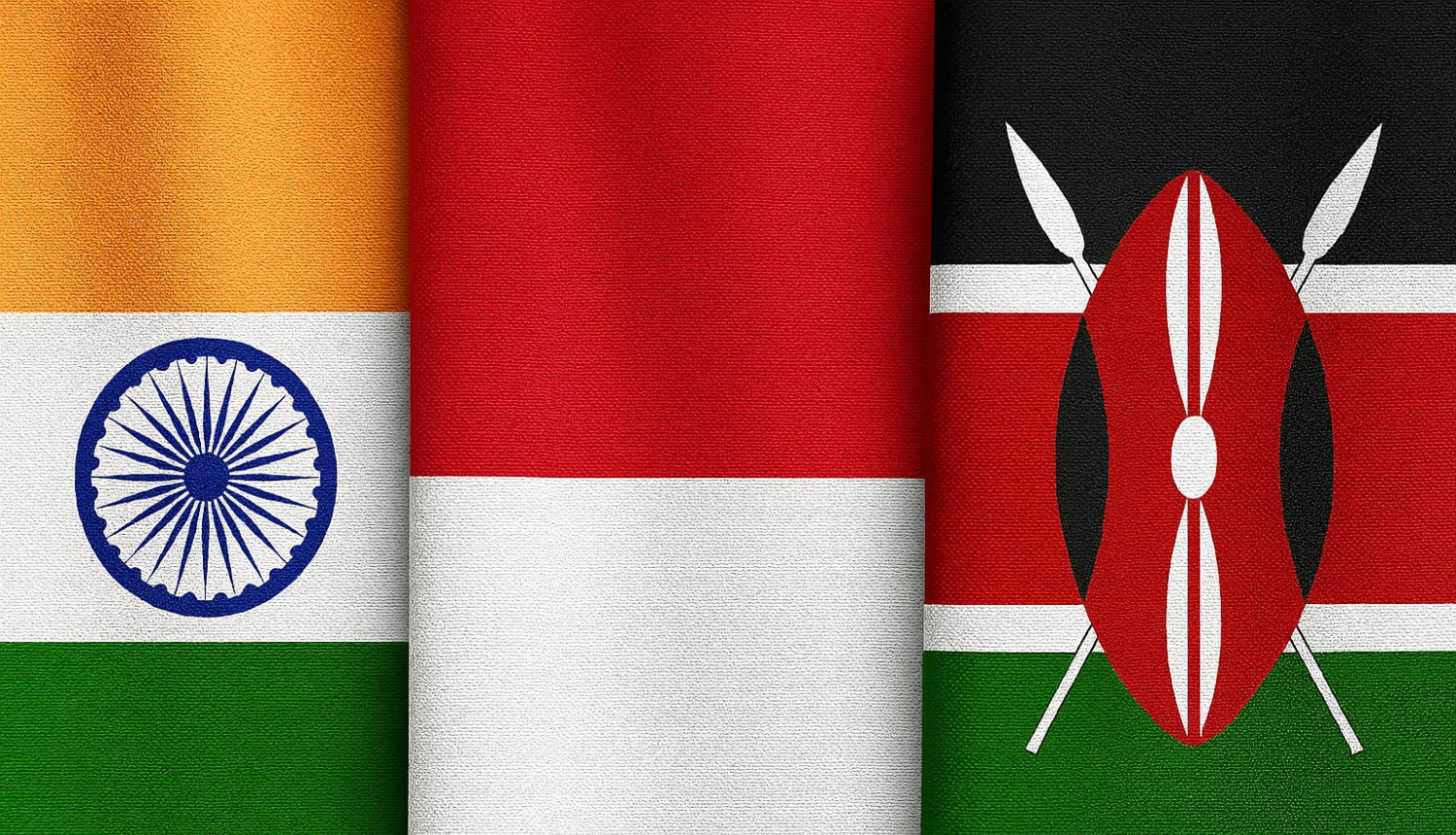 Indijas, Indonēzijas un Kenijas karogi
