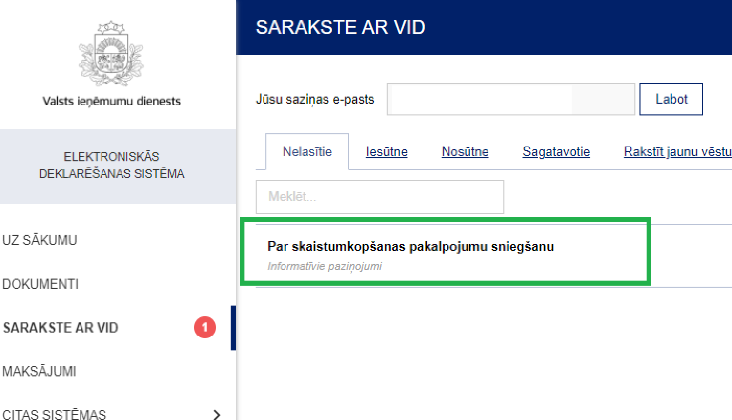 Ekrānuzņēmums EDS paziņojums "Par skaistumkopšanas pakalpojumu sniegšanu"