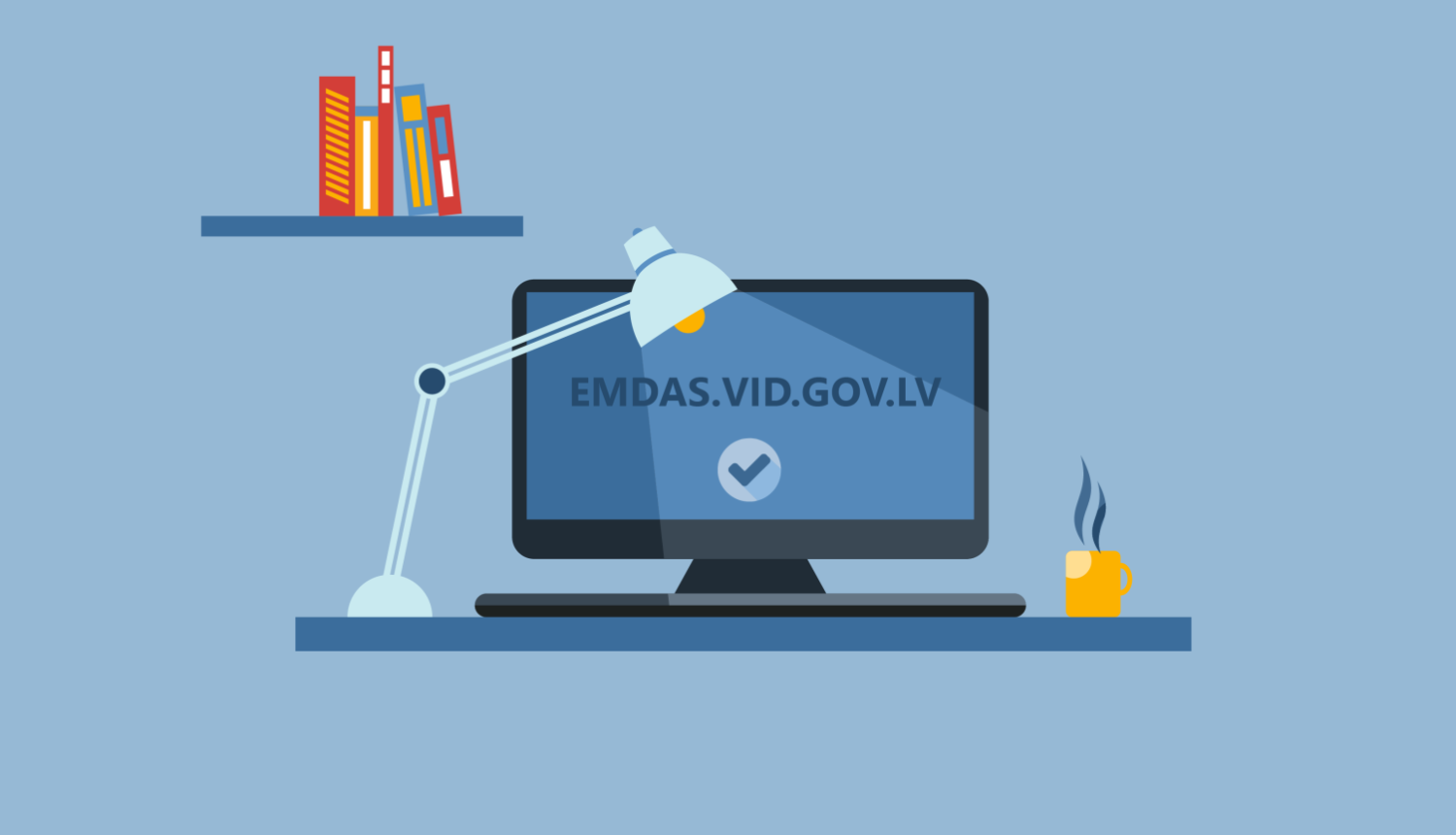 EMDAS uzraksts uz datora ekrāna